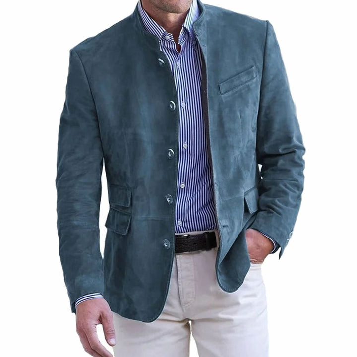 Men's Slim Fit Stand-Collar Button-Front Casual Blazer Jacket - Blue