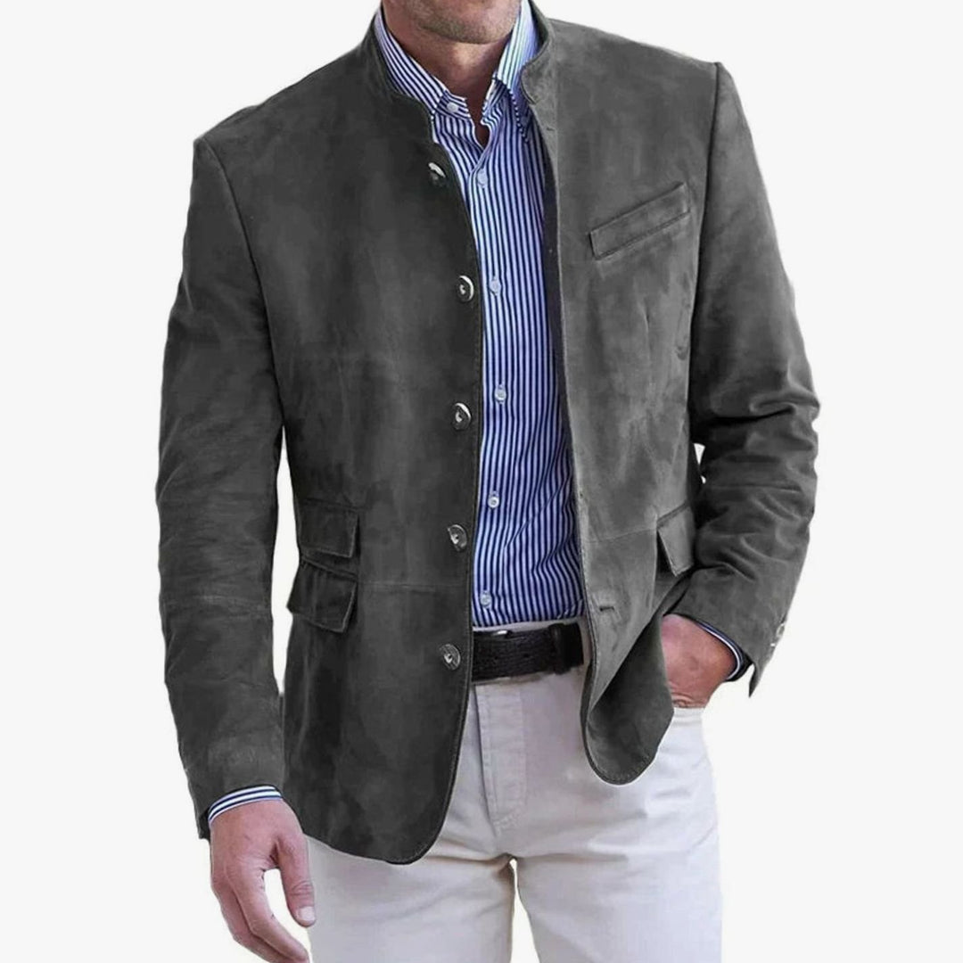 Men's Slim Fit Stand-Collar Button-Front Casual Blazer Jacket - Grey