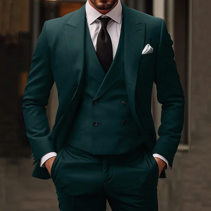 Men's Slim Fit Suit Three-Piece Double-Breasted Vest Formal Set - Green