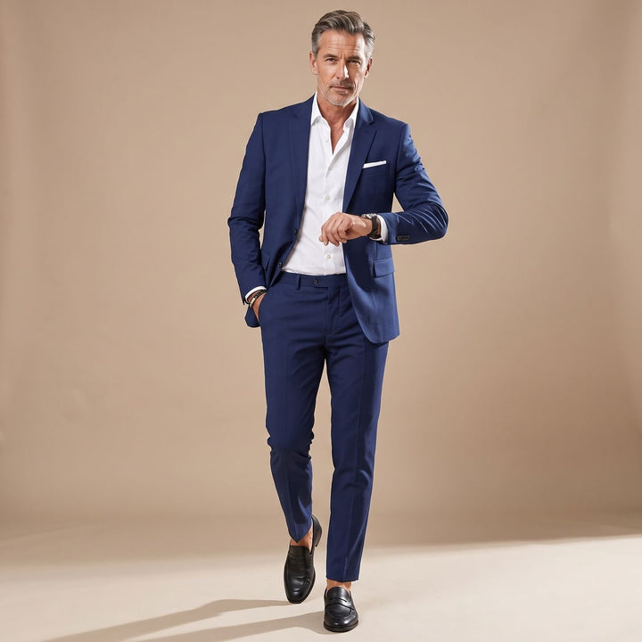 Men's Slim-Fit Tailored Two-Piece Blazer Suit Set - Blue