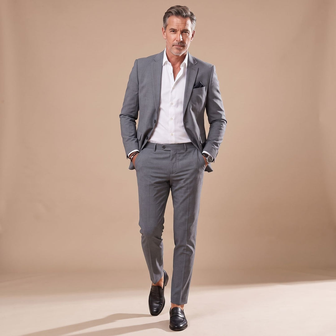 Men's Slim-Fit Tailored Two-Piece Blazer Suit Set - Gray