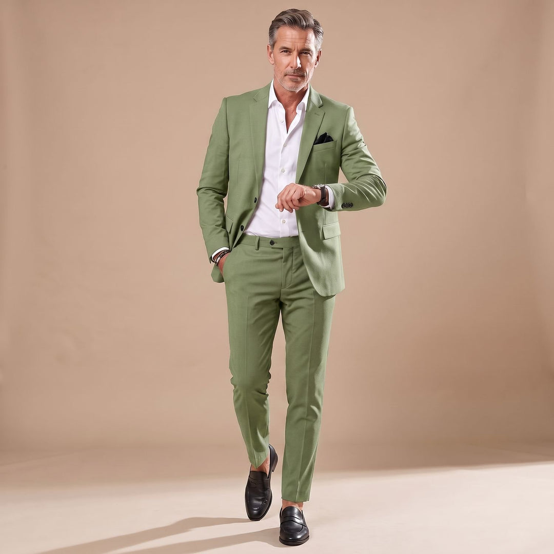 Men's Slim-Fit Tailored Two-Piece Blazer Suit Set - Green