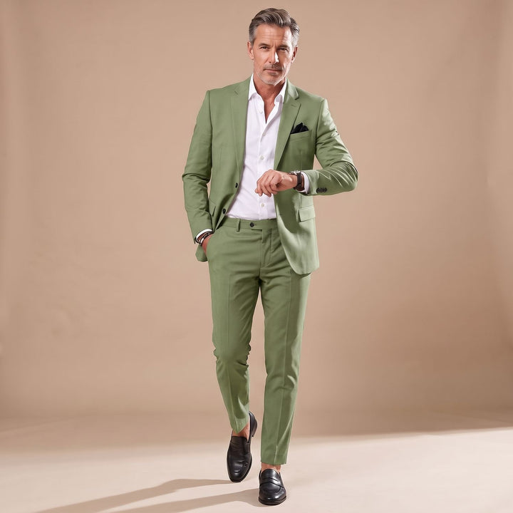 Men's Slim-Fit Tailored Two-Piece Blazer Suit Set - Green