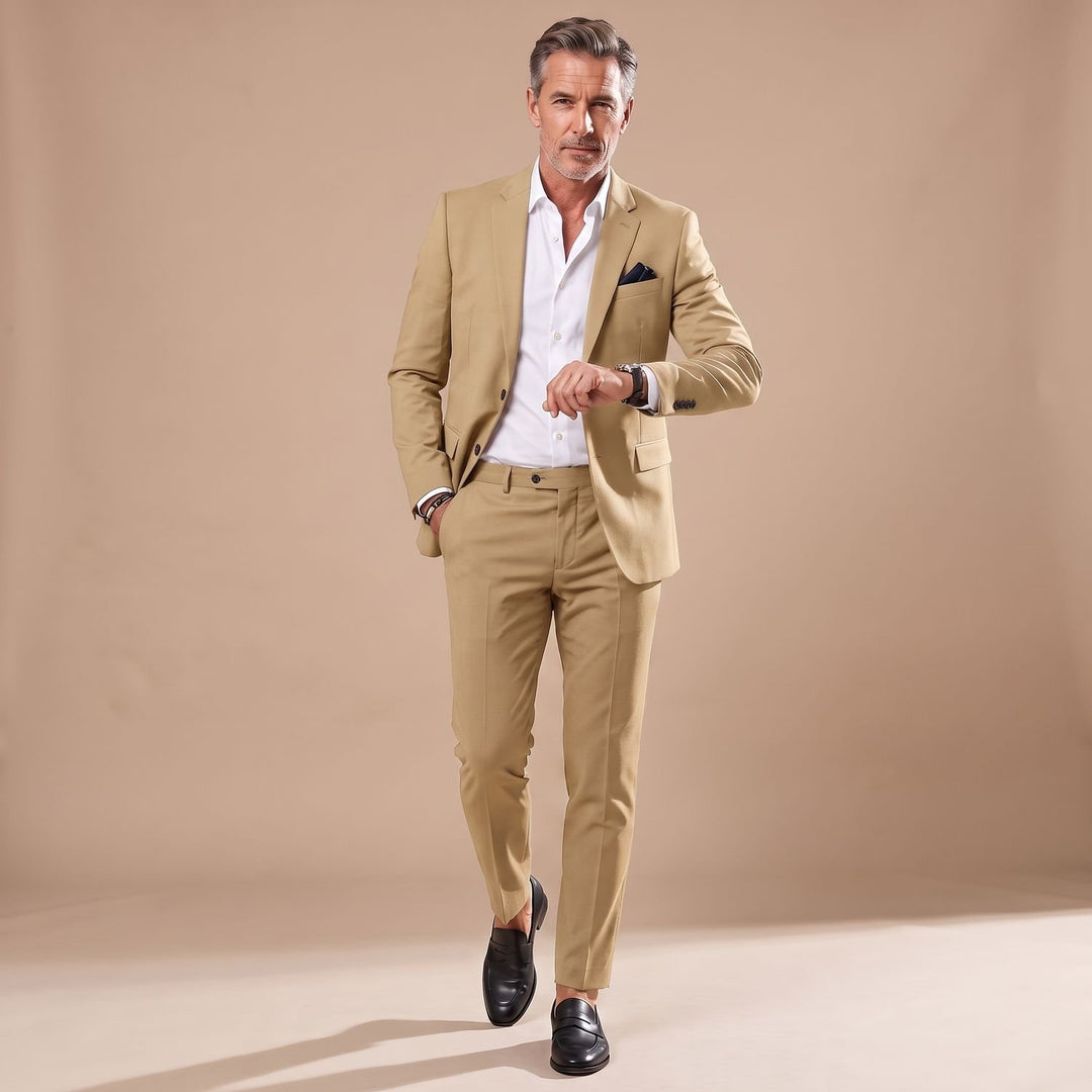 Men's Slim-Fit Tailored Two-Piece Blazer Suit Set - Beige
