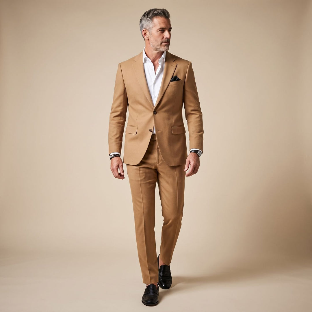 Men's Slim-Fit Tailored Two-Piece Blazer Suit Set - Khaki
