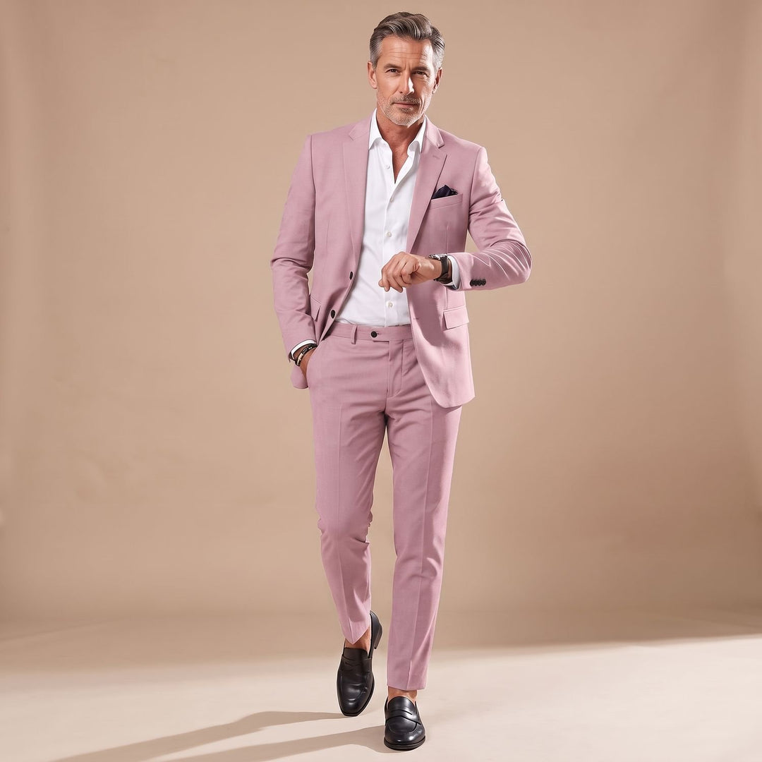 Men's Slim-Fit Tailored Two-Piece Blazer Suit Set - Pink