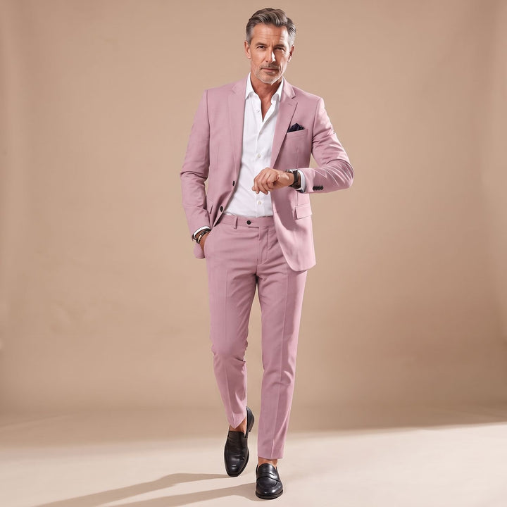 Men's Slim-Fit Tailored Two-Piece Blazer Suit Set - Pink