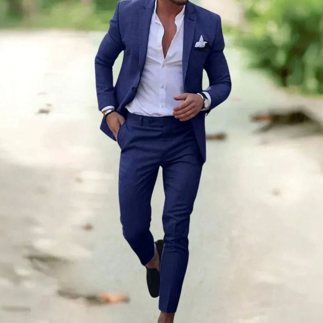 Men's Slim Fit Two-Piece Formal Business Suit Set - Blue