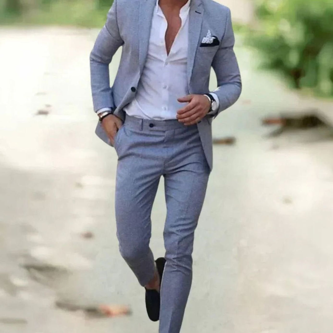 Men's Slim Fit Two-Piece Formal Business Suit Set - Grey