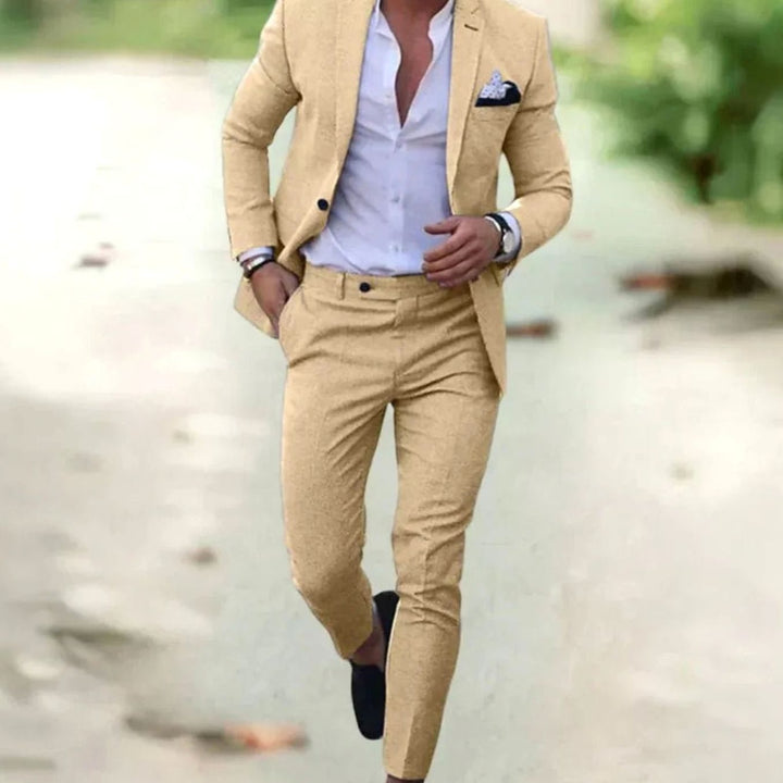 Men's Slim Fit Two-Piece Formal Business Suit Set - Beige