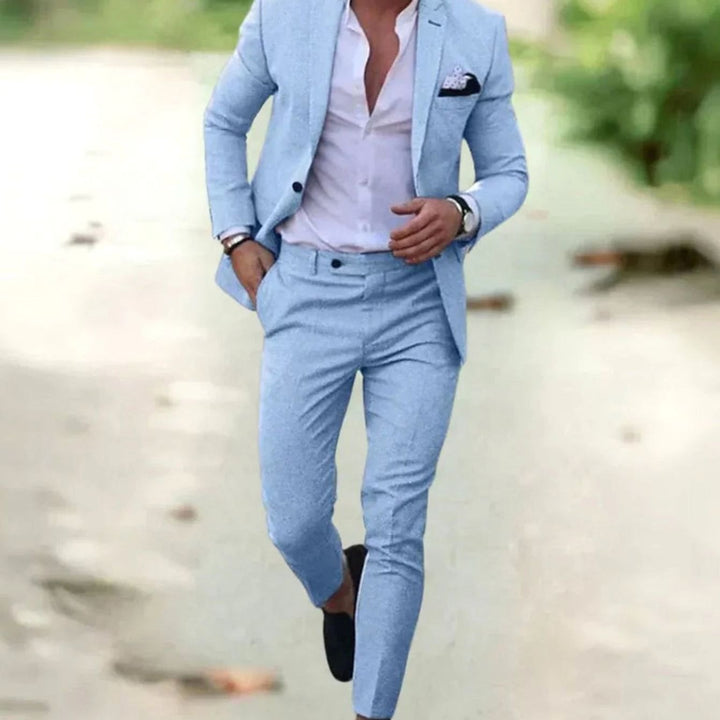 Men's Slim Fit Two-Piece Formal Business Suit Set - Light Blue