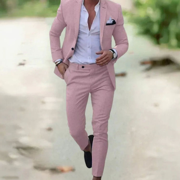 Men's Slim Fit Two-Piece Formal Business Suit Set - Pink