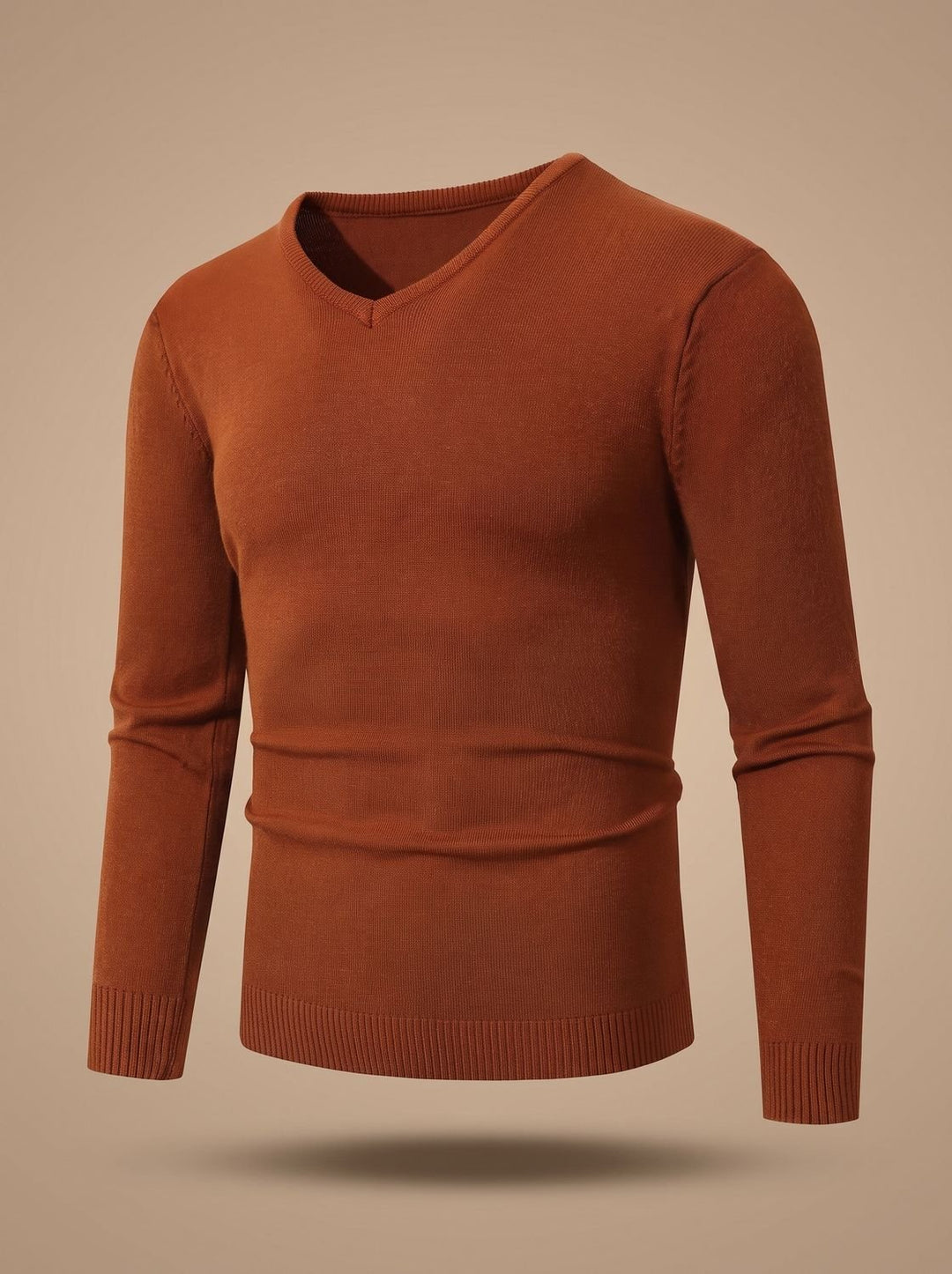 Men's Slim-Fit V-Neck Fine-Knit Stretch Pullover Sweater - Caramel
