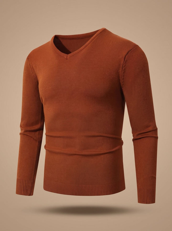 Men's Slim-Fit V-Neck Fine-Knit Stretch Pullover Sweater - Caramel