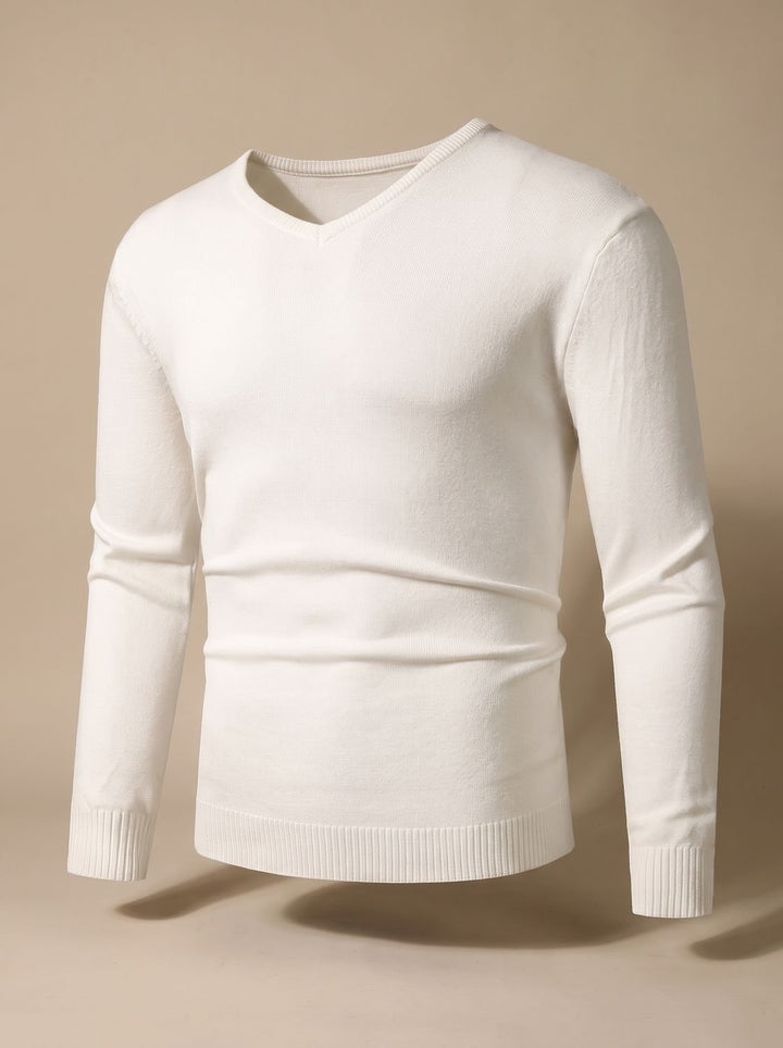 Men's Slim-Fit V-Neck Fine-Knit Stretch Pullover Sweater - White