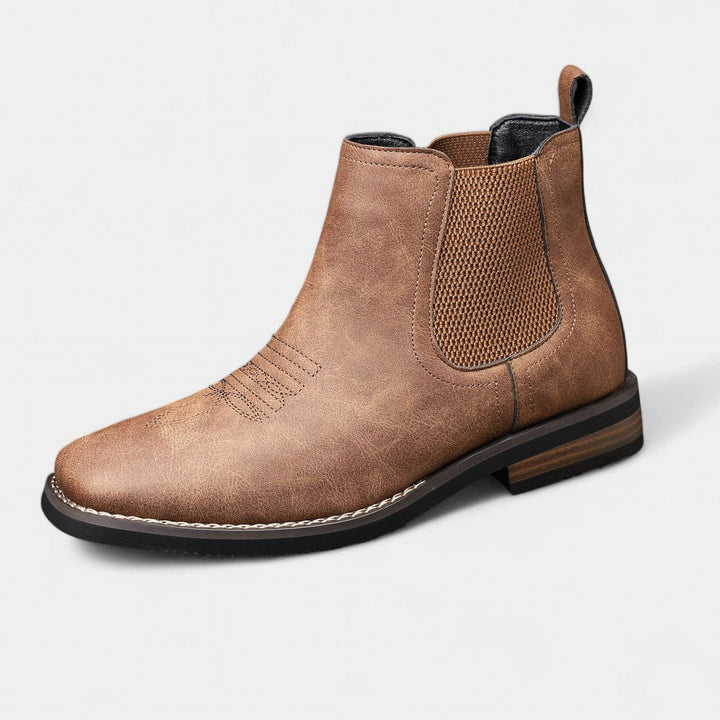 Men's Slip-On Chelsea Boots Tan Leather-Look Western Stitch