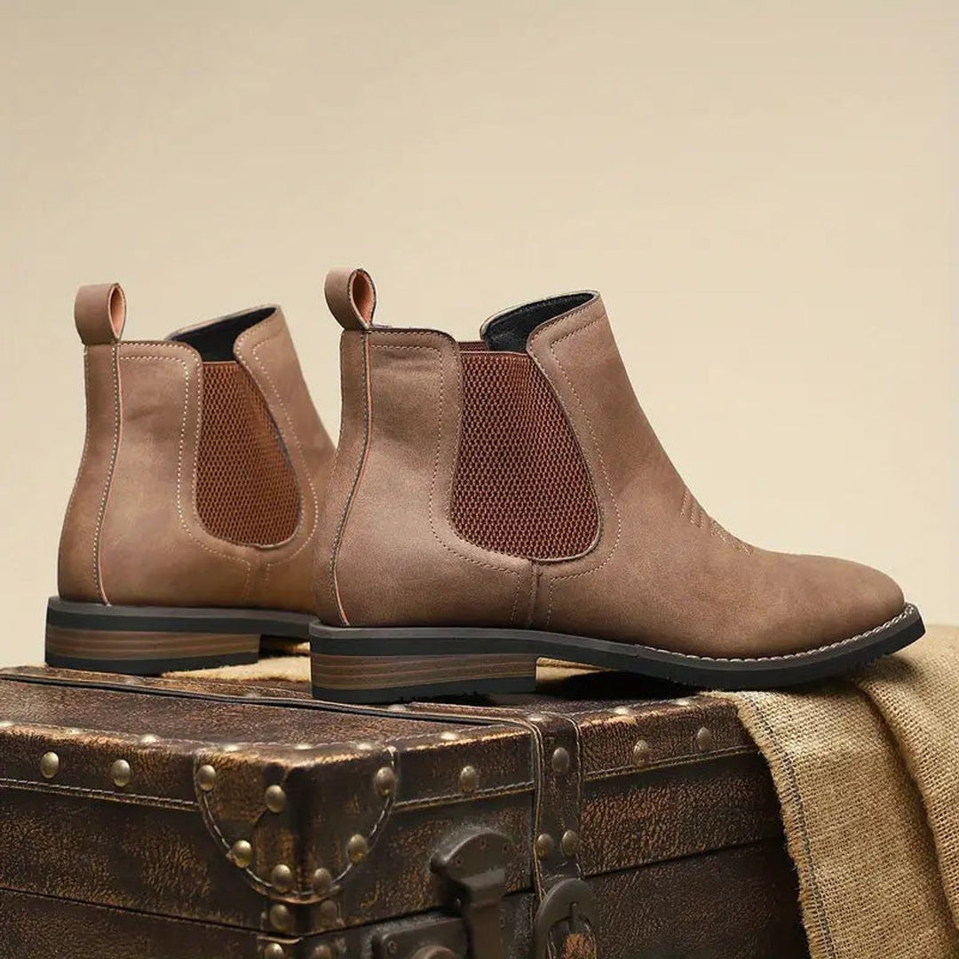 Men's Slip-On Chelsea Boots Tan Leather-Look Western Stitch