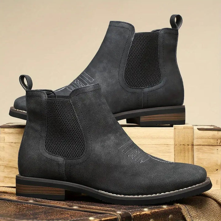 Men's Slip-On Chelsea Boots Tan Leather-Look Western Stitch