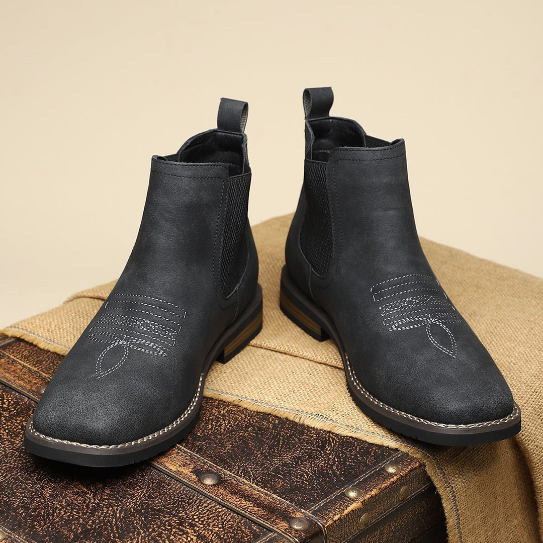 Men's Slip-On Chelsea Boots Tan Leather-Look Western Stitch - Midnight