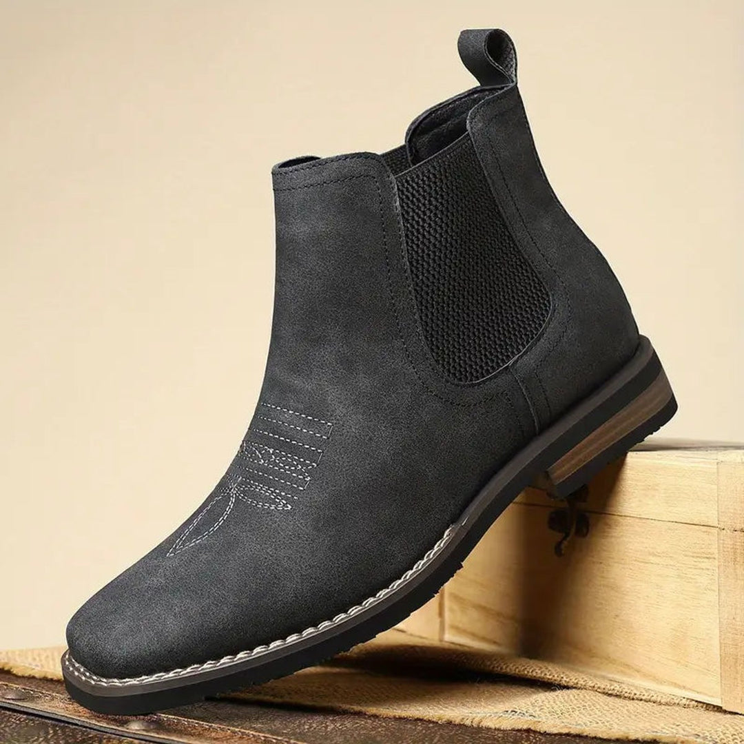 Men's Slip-On Chelsea Boots Tan Leather-Look Western Stitch