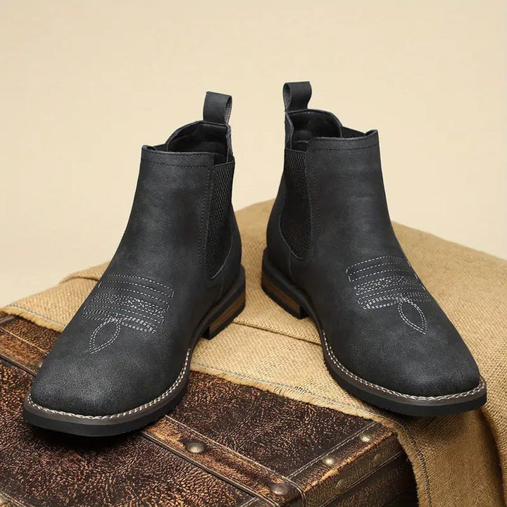 Men's Slip-On Chelsea Boots Tan Leather-Look Western Stitch