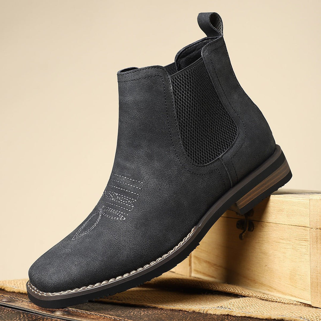 Men's Slip-On Chelsea Boots Tan Leather-Look Western Stitch