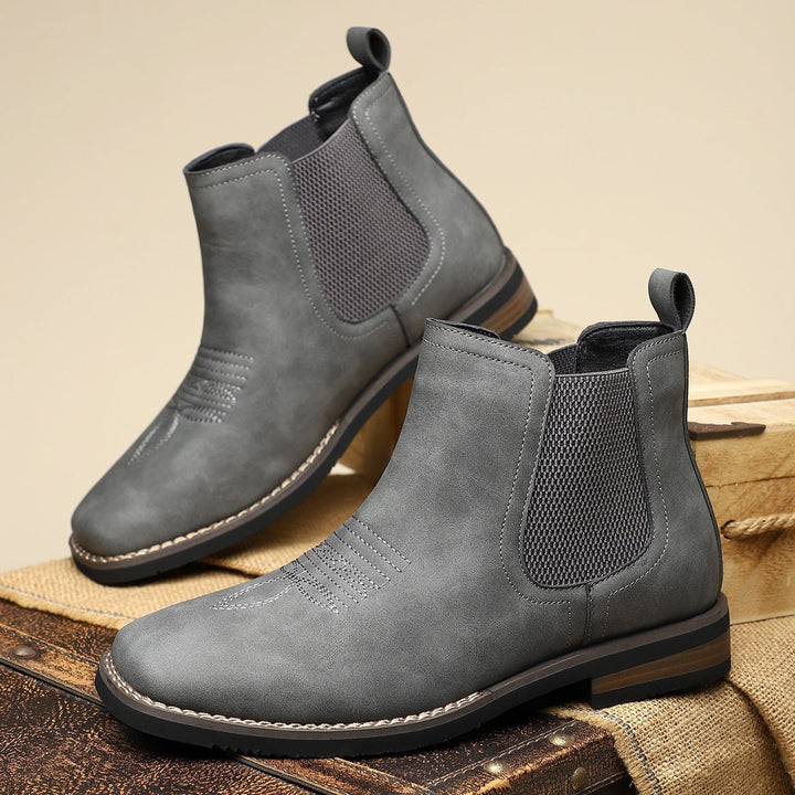 Men's Slip-On Chelsea Boots Tan Leather-Look Western Stitch - Charcoal