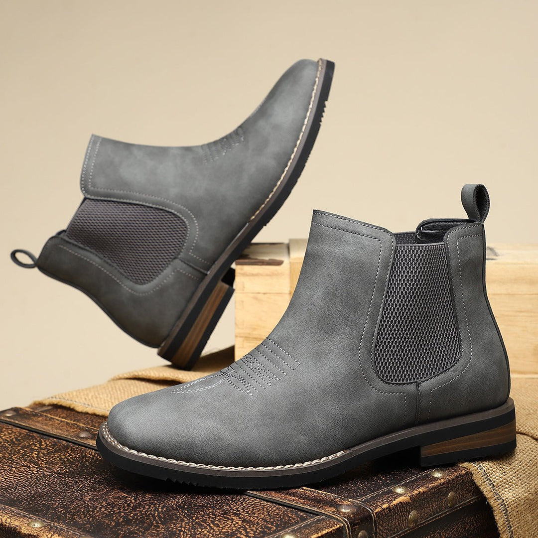 Men's Slip-On Chelsea Boots Tan Leather-Look Western Stitch