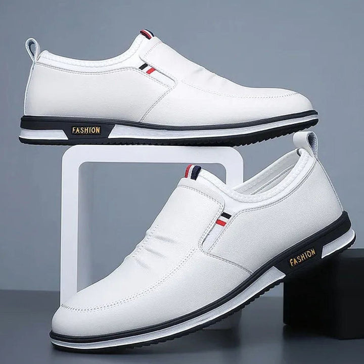 Men's Slip-On Leather Loafers Lightweight Non-Slip Casual Shoes - White