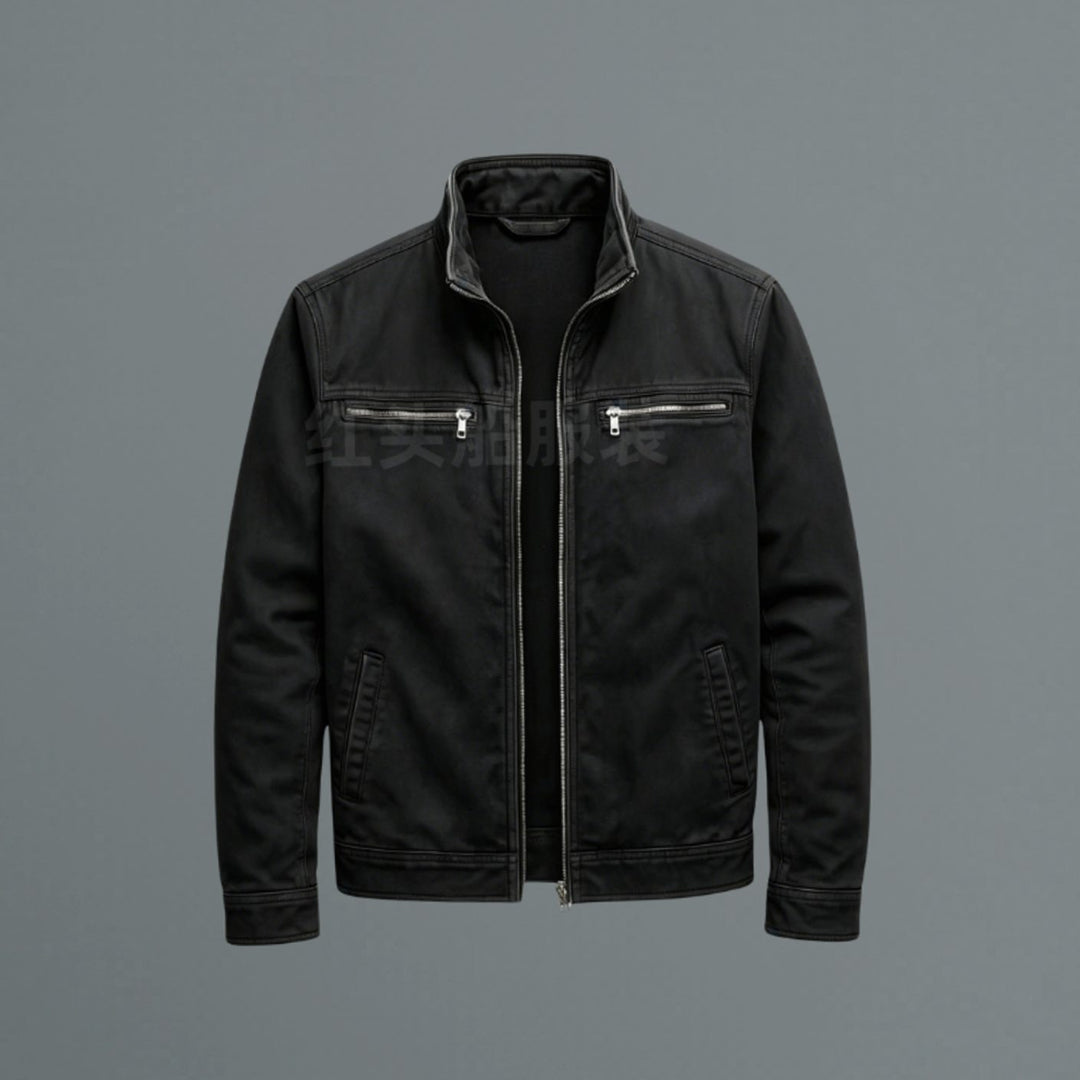 Men's Stand-Collar Full-Zip Slim-Fit Bomber Jacket - Black
