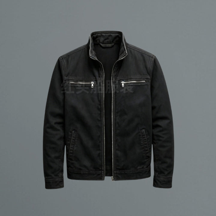 Men's Stand-Collar Full-Zip Slim-Fit Bomber Jacket - Black