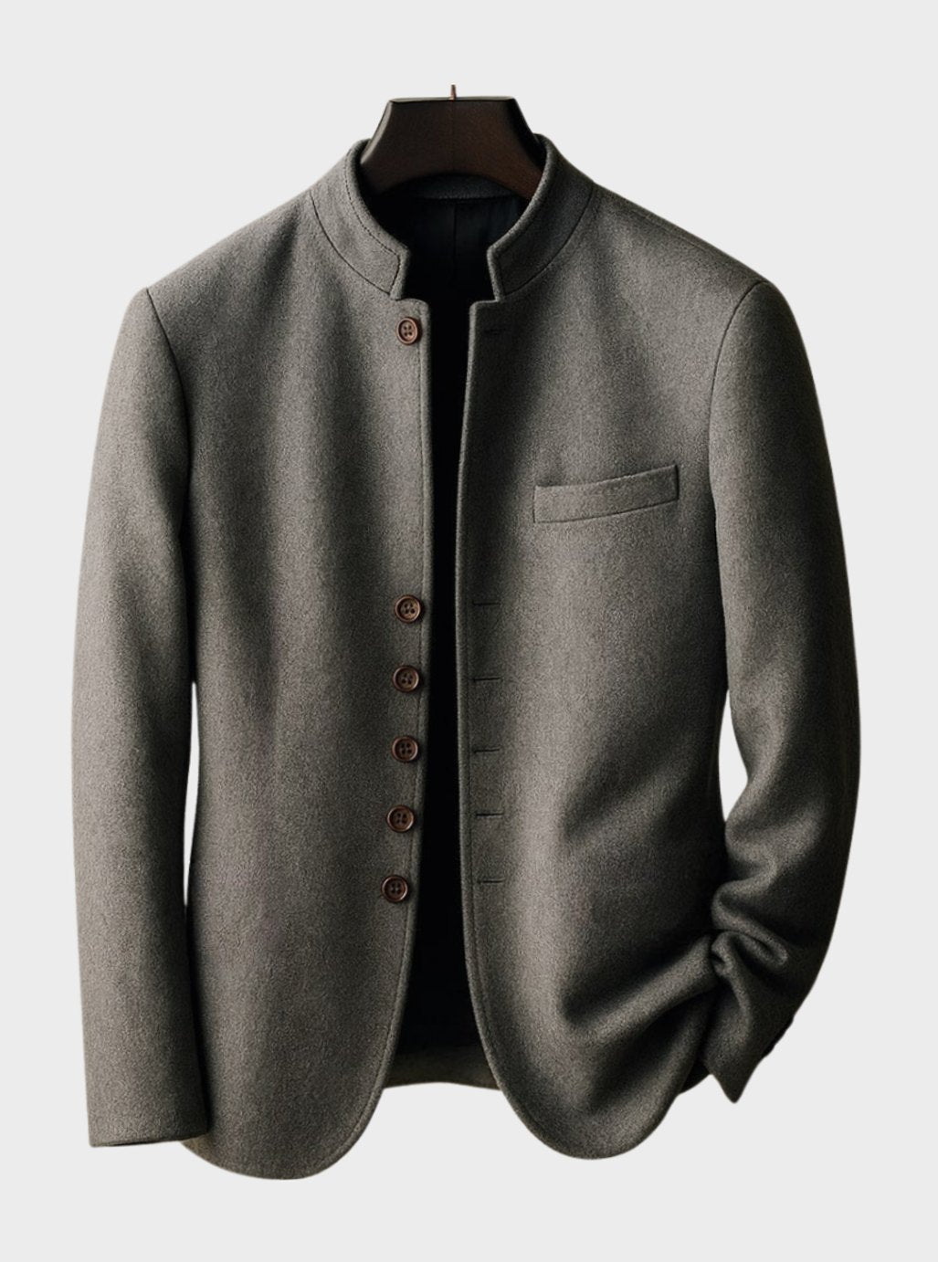 Men's Stand-Collar Single-Breasted Wool-Look Blazer Coat