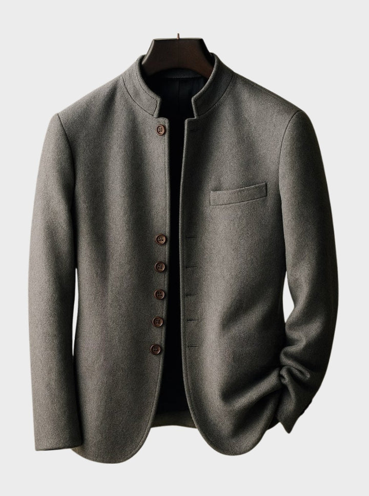 Men's Stand-Collar Single-Breasted Wool-Look Blazer Coat