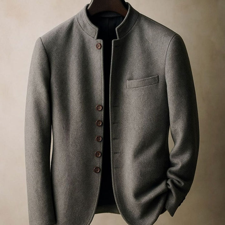 Men's Stand-Collar Single-Breasted Wool-Look Blazer Coat - Gray