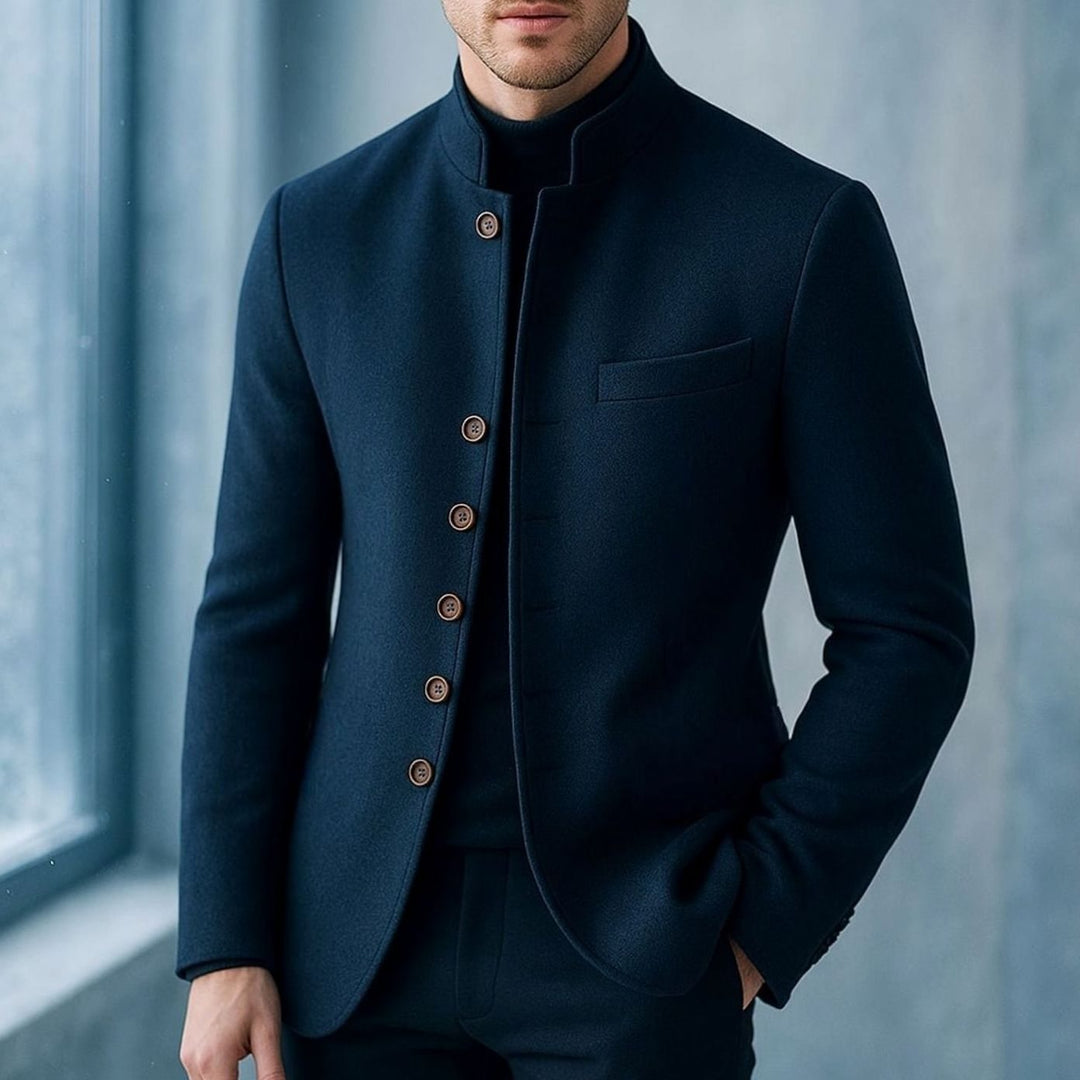 Men's Stand-Collar Single-Breasted Wool-Look Blazer Coat