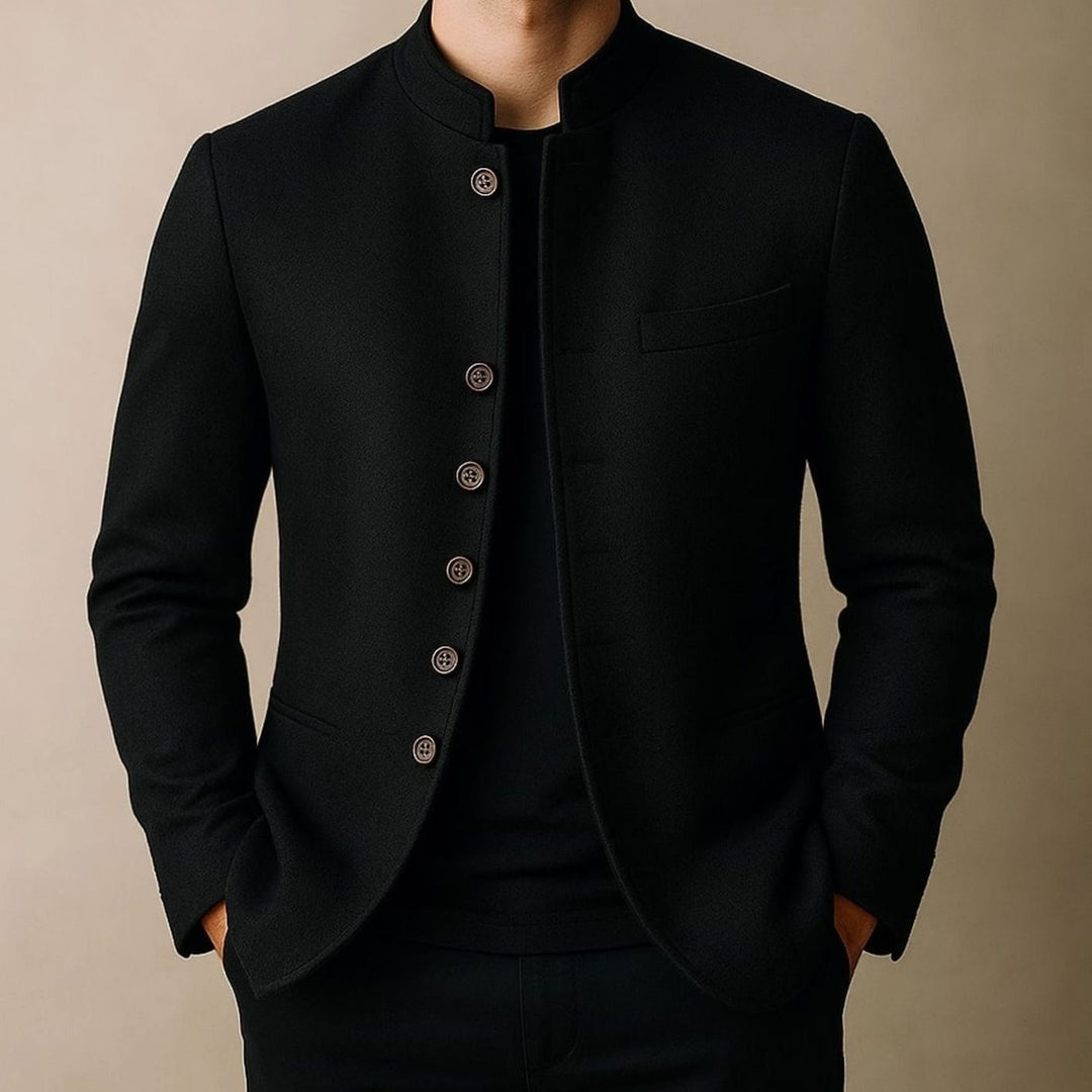 Men's Stand-Collar Single-Breasted Wool-Look Blazer Coat
