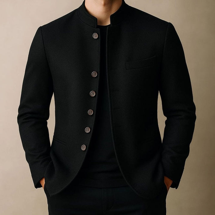 Men's Stand-Collar Single-Breasted Wool-Look Blazer Coat