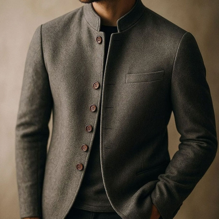 Men's Stand-Collar Single-Breasted Wool-Look Blazer Coat