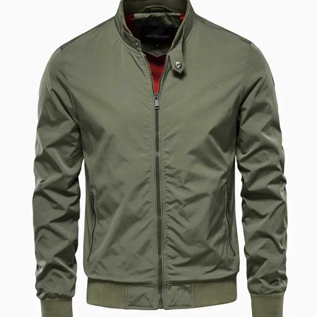 Men's Streetwear Bomber Full-Zip Jacket Stand Collar - Green