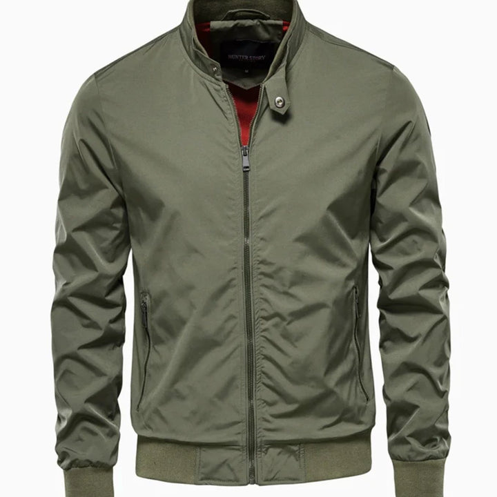 Men's Streetwear Bomber Full-Zip Jacket Stand Collar - Green