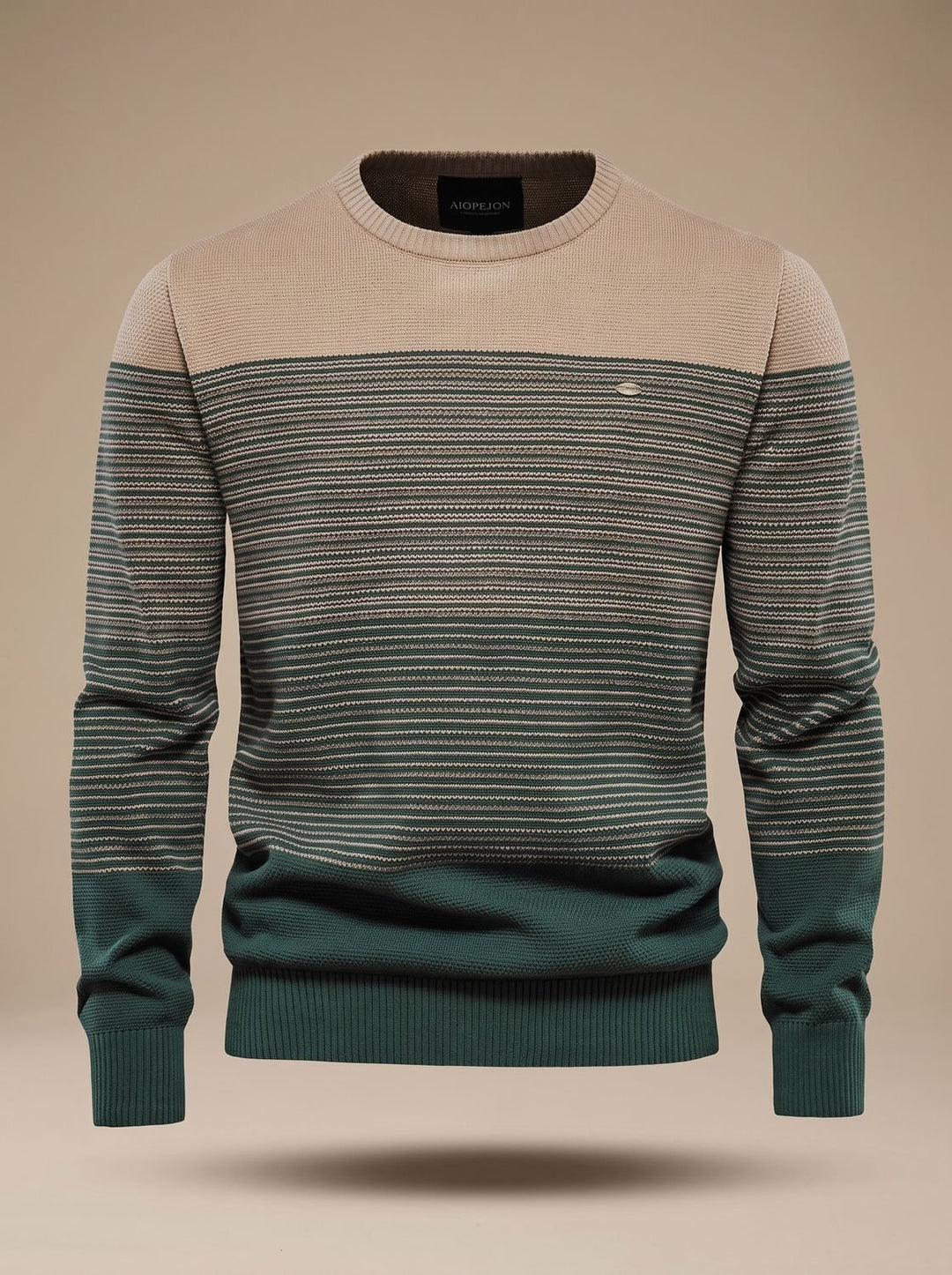 Men's Striped Color-Block Crew-Neck Knit Sweater - Green