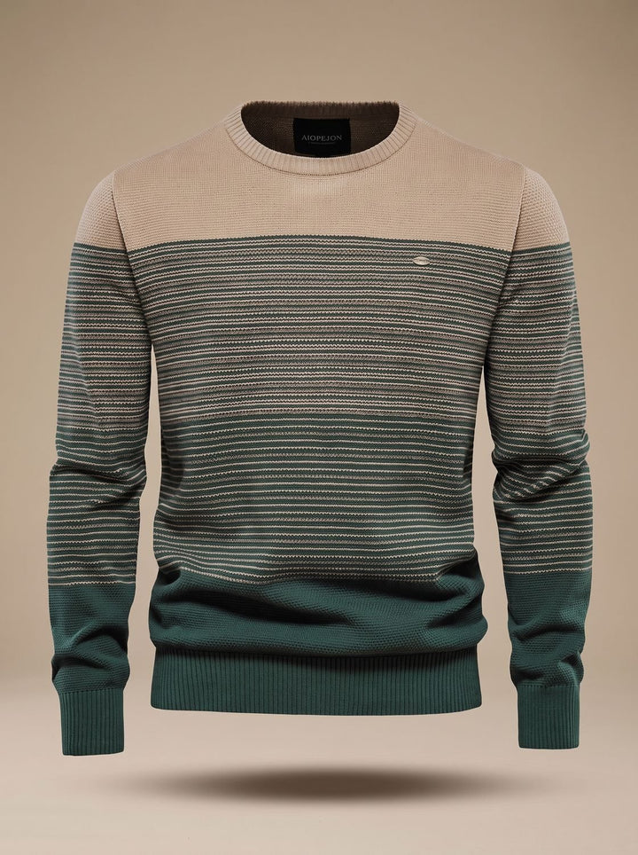Men's Striped Color-Block Crew-Neck Knit Sweater - Green