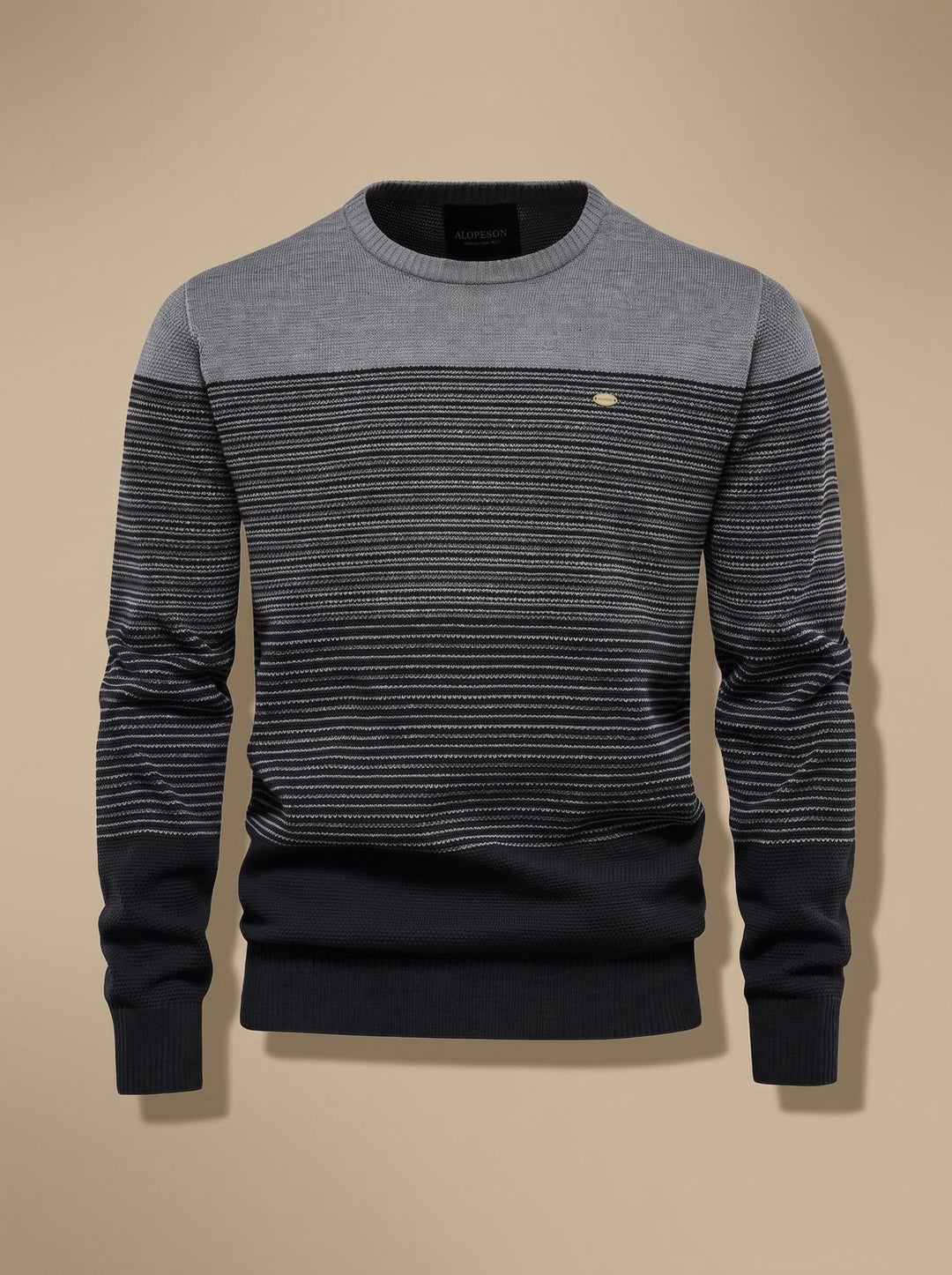 Men's Striped Color-Block Crew-Neck Knit Sweater - Gray