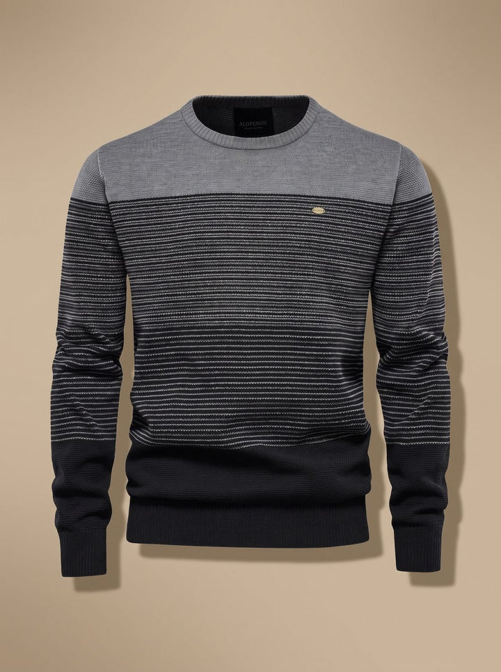 Men's Striped Color-Block Crew-Neck Knit Sweater - Gray