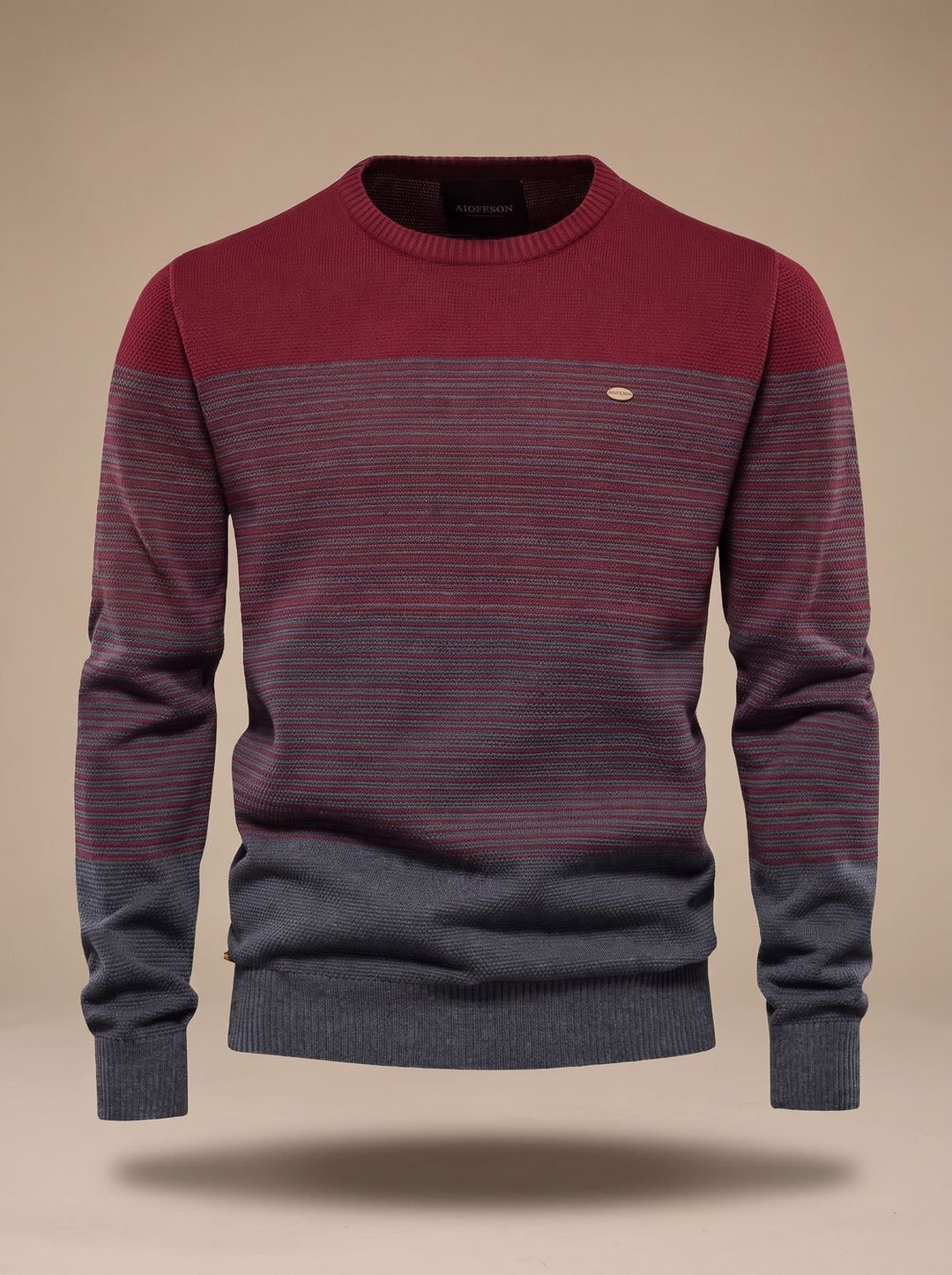 Men's Striped Color-Block Crew-Neck Knit Sweater - Red
