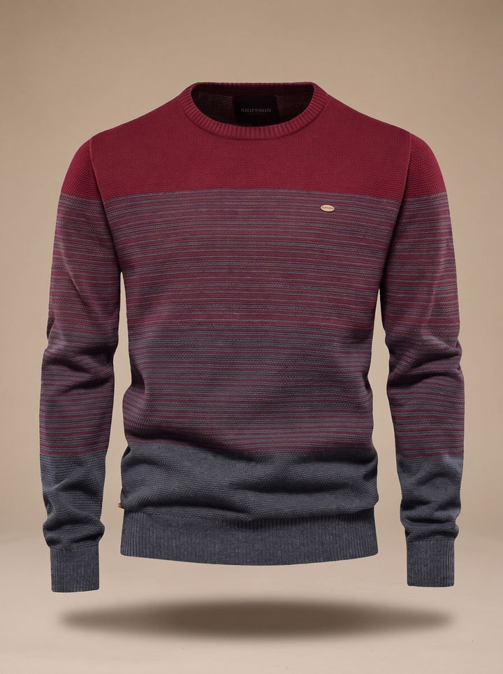 Men's Striped Color-Block Crew-Neck Knit Sweater - Red