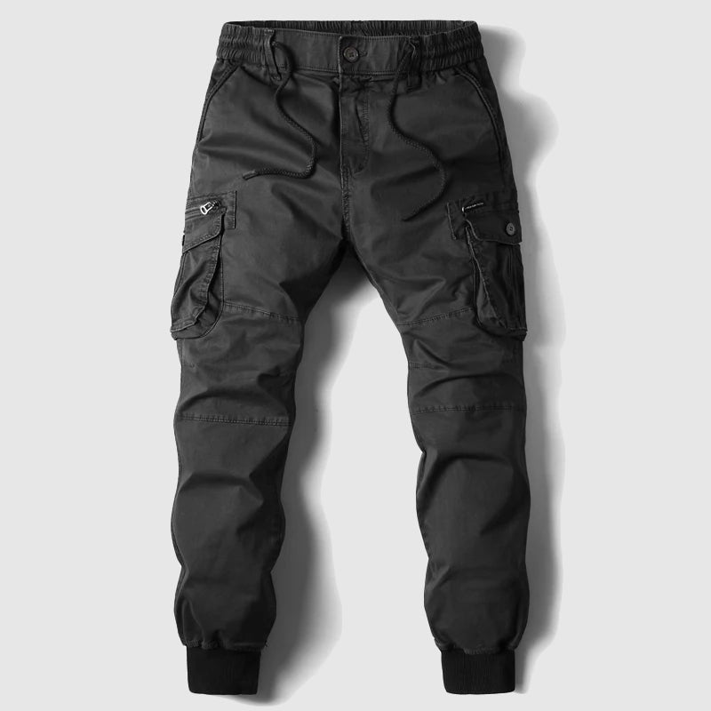 Men's Tactical Cargo Jogger Pants with Drawstring Waist - Black