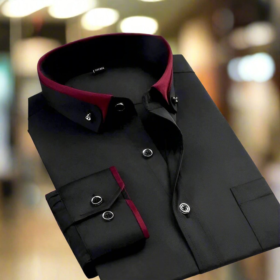 Men's Tailored Long-Sleeve Button-Down Dress Shirt Contrast Collar - Black