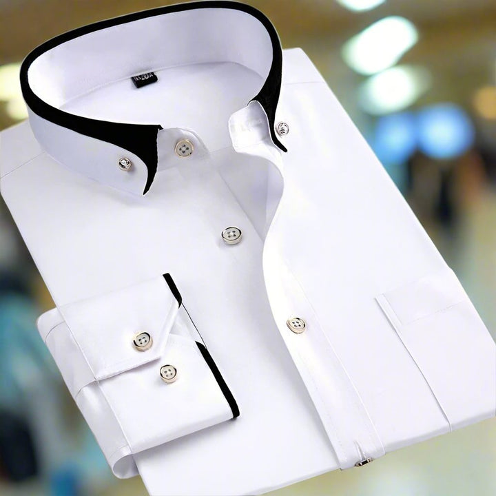 Men's Tailored Long-Sleeve Button-Down Dress Shirt Contrast Collar - White