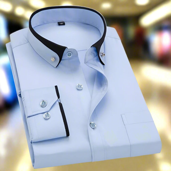 Men's Tailored Long-Sleeve Button-Down Dress Shirt Contrast Collar - Light Blue